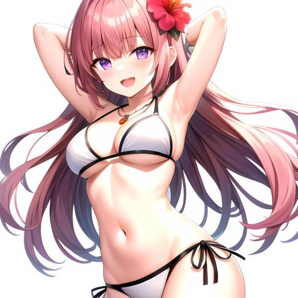 Yayoi Sakura 1girl Armpits Arms Behind Head Bikini Bracelet Breasts Cleavage Flower Hair Flower Hair Ornament Hibiscus Long Hair, 4207646037 - AIHentai - aihentai.co on pornintellect.com