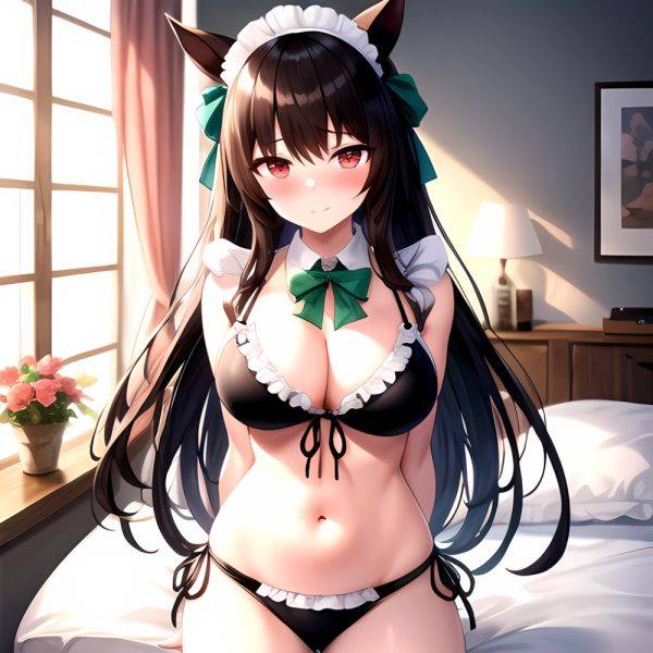 1girl Alternate Costume Animal Ears Arms Behind Back Bed Bikini Black Bikini Black Ribbon Blush Bow Breasts Cleavage Closed Mout, 4073284635 - AIHentai - aihentai.co on pornintellect.com