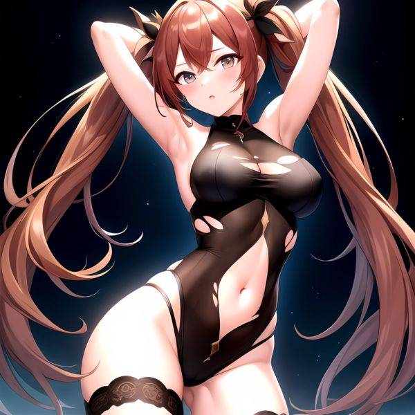 Roana Epic Seven 1girl Areola Slip Arm Garter Armpits Arms Behind Head Black Bodysuit Blush Bodysuit Breasts Brown Hair Covered, 282710546 - AIHentai - aihentai.co on pornintellect.com