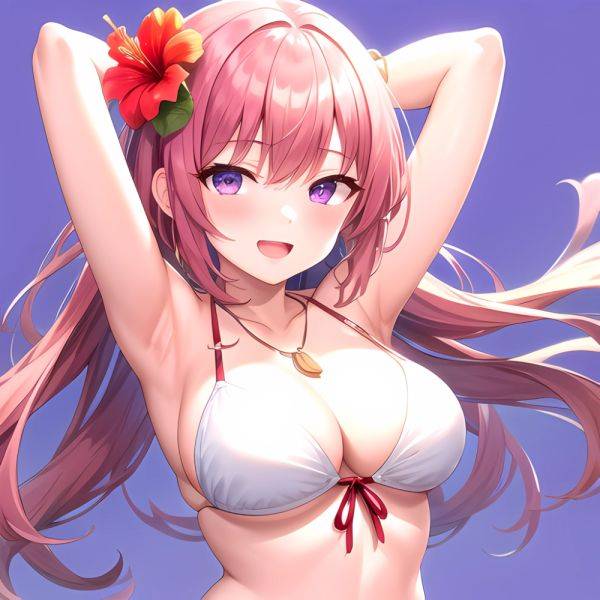 Yayoi Sakura 1girl Armpits Arms Behind Head Bikini Bracelet Breasts Cleavage Flower Hair Flower Hair Ornament Hibiscus Long Hair, 1325035213 - AIHentai - aihentai.co on pornintellect.com