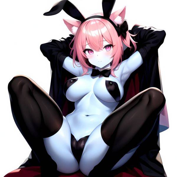 1girl Animal Ears Armpits Arms Behind Head Black Bow Black Bowtie Black Gloves Black Hairband Black Thighhighs Blue Skin Blunt, 4197543300 - AIHentai - aihentai.co on pornintellect.com