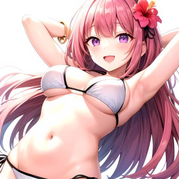 Yayoi Sakura 1girl Armpits Arms Behind Head Bikini Bracelet Breasts Cleavage Flower Hair Flower Hair Ornament Hibiscus Long Hair, 2644107990 - AIHentai - aihentai.co on pornintellect.com