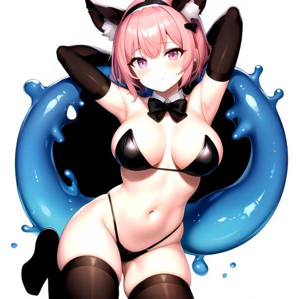 1girl Animal Ears Armpits Arms Behind Head Black Bow Black Bowtie Black Gloves Black Hairband Black Thighhighs Blue Skin Blunt, 1662206482 - AIHentai - aihentai.co on pornintellect.com