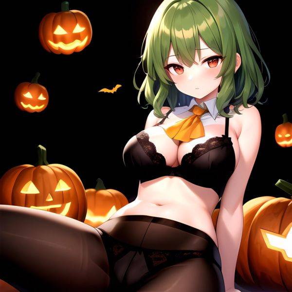 Kazami Yuuka 1girl Arms Behind Back Ascot Black Background Black Bra Black Panties Black Pantyhose Bra Breasts Cleavage Green Ha, 1416151769 - AIHentai - aihentai.co on pornintellect.com