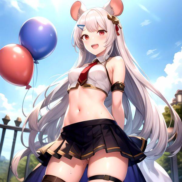 1girl Animal Ears Balloon Blush Granblue Fantasy Hair Ornament Hairclip Highres Medium Hair Mouse Ears Navel Open Mouth Pleated, 3071200806 - AIHentai - aihentai.co on pornintellect.com