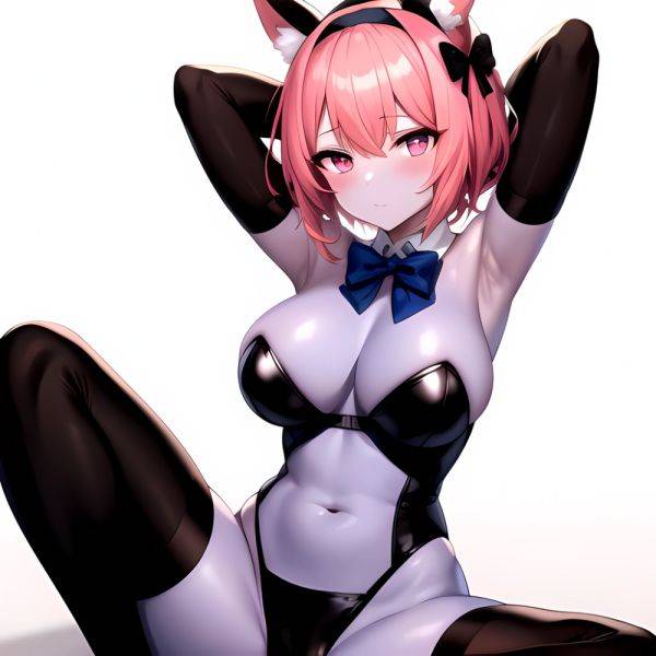 1girl Animal Ears Armpits Arms Behind Head Black Bow Black Bowtie Black Gloves Black Hairband Black Thighhighs Blue Skin Blunt, 2458209462 - AIHentai - aihentai.co on pornintellect.com