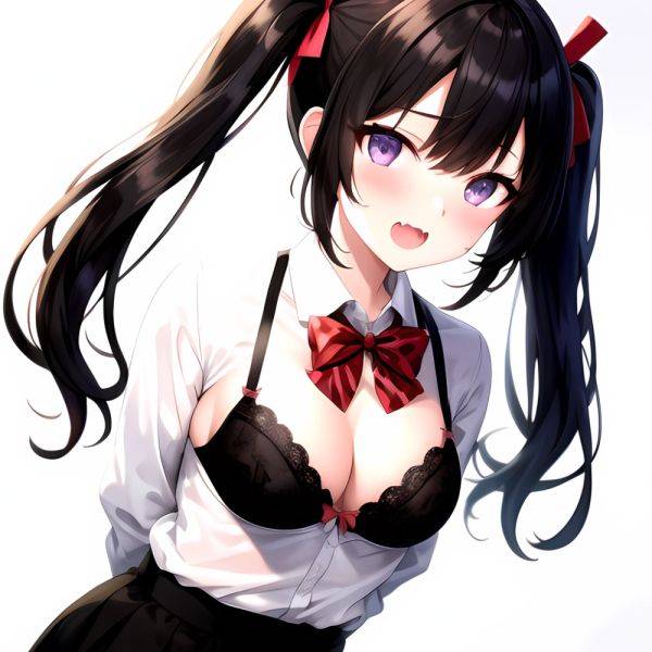 1girl Black Eyes Black Hair Blush Bow Bowtie Bra Breasts Center Opening Cleavage Collared Shirt Fang Grey Bra Hair Intakes, 3210231174 - AIHentai - aihentai.co on pornintellect.com