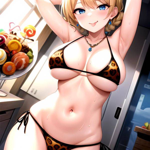 Darjeeling Girls Und Panzer 1girl P Animal Print Areola Slip Bikini Blonde Hair Blue Eyes Blush Braid Breasts Candy Cleavage, 605130909 - AIHentai - aihentai.co on pornintellect.com