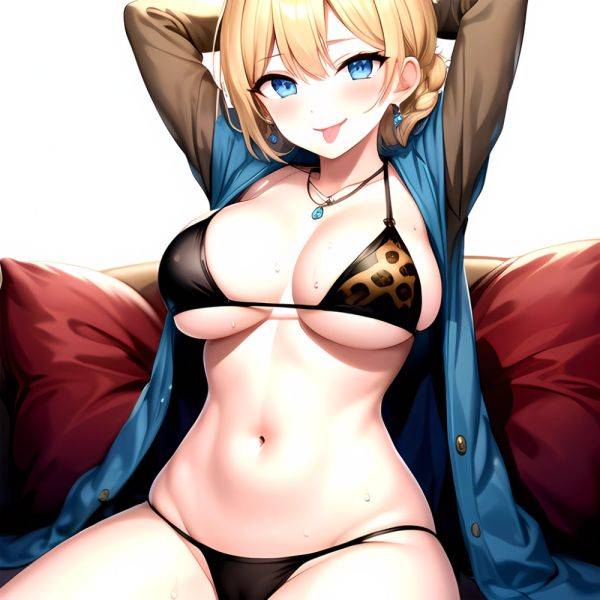 Darjeeling Girls Und Panzer 1girl P Animal Print Areola Slip Bikini Blonde Hair Blue Eyes Blush Braid Breasts Candy Cleavage, 629662634 - AIHentai - aihentai.co on pornintellect.com