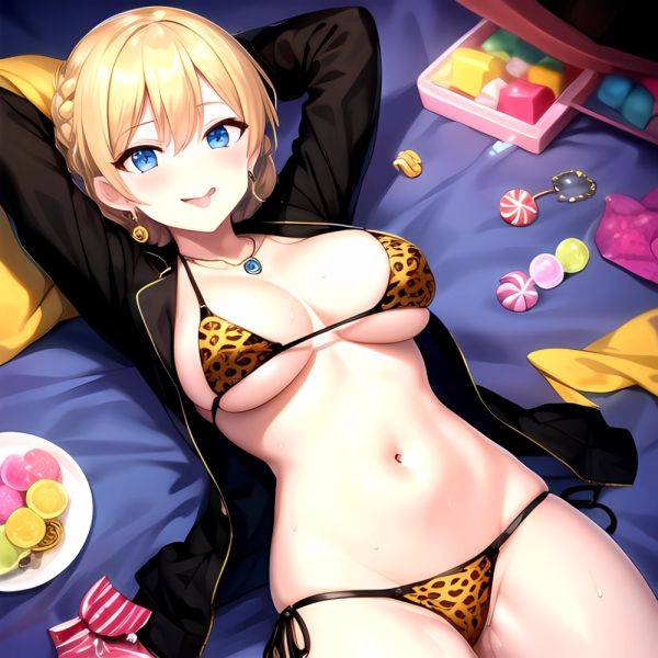 Darjeeling Girls Und Panzer 1girl P Animal Print Areola Slip Bikini Blonde Hair Blue Eyes Blush Braid Breasts Candy Cleavage, 1608608907 - AIHentai - aihentai.co on pornintellect.com