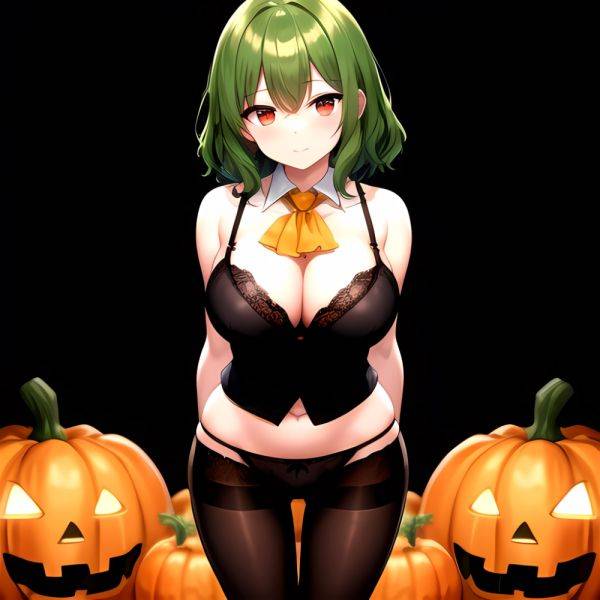 Pumpkins Halloween Kazami Yuuka 1girl Arms Behind Back Ascot Black Background Black Bra Black Panties Black Pantyhose Bra Breast, 4030467390 - AIHentai - aihentai.co on pornintellect.com