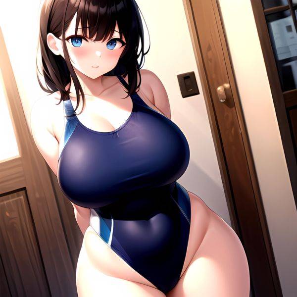 Takarada Rikka 1girl Against Wall Blue Eyes Blush Breasts Collarbone Competition Swimsuit Curvy Groin Highleg Huge Breasts Indoo, 2682407358 - AIHentai - aihentai.co on pornintellect.com