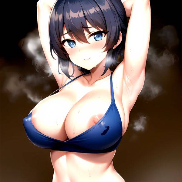 1girl Armpits Arms Behind Head Azumi Girls Und Panzer Blue Eyes Blush Breasts Blue Hair Cleavage Girls Und Panzer Iwanishi, 3630704787 - AIHentai - aihentai.co on pornintellect.com