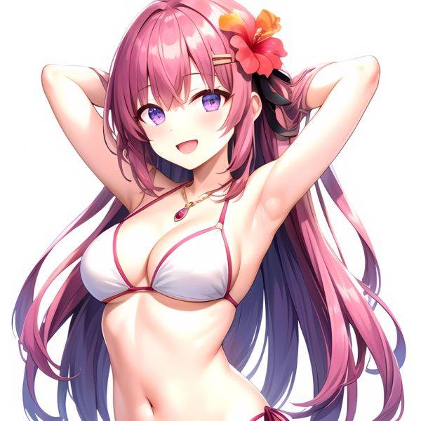 Yayoi Sakura 1girl Armpits Arms Behind Head Bikini Bracelet Breasts Cleavage Flower Hair Flower Hair Ornament Hibiscus Long Hair, 3965202189 - AIHentai - aihentai.co on pornintellect.com