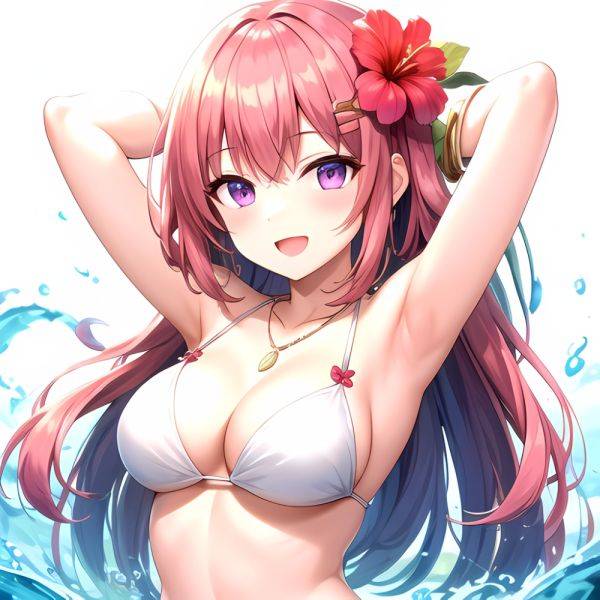 Yayoi Sakura 1girl Armpits Arms Behind Head Bikini Bracelet Breasts Cleavage Flower Hair Flower Hair Ornament Hibiscus Long Hair, 169982577 - AIHentai - aihentai.co on pornintellect.com