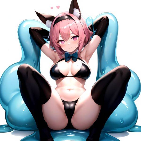 1girl Animal Ears Armpits Arms Behind Head Black Bow Black Bowtie Black Gloves Black Hairband Black Thighhighs Blue Skin Blunt, 3163880089 - AIHentai - aihentai.co on pornintellect.com