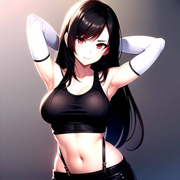 1girl Armpits Arms Behind Head Arms Up Bare Shoulders Black Gloves Black Hair Black Skirt Breasts Closed Mouth Crop Top, 4108075129 - AIHentai - aihentai.co on pornintellect.com
