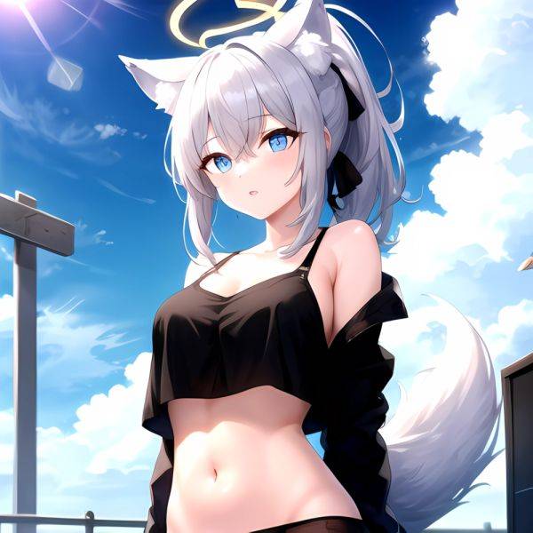 Shiroko Blue Archive 1girl Alternate Costume Animal Ear Fluff Animal Ears Arms Behind Back Black Pants Blue Eyes Blue Sky, 3103651167 - AIHentai - aihentai.co on pornintellect.com