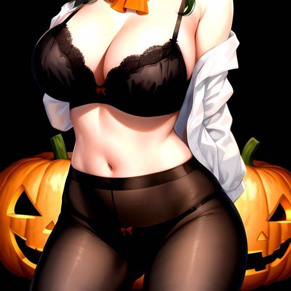 Pumpkins Halloween Kazami Yuuka 1girl Arms Behind Back Ascot Black Background Black Bra Black Panties Black Pantyhose Bra Breast, 3343661906 - AIHentai - aihentai.co on pornintellect.com