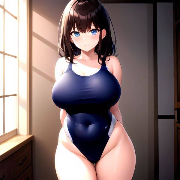 Takarada Rikka 1girl Against Wall Blue Eyes Blush Breasts Collarbone Competition Swimsuit Curvy Groin Highleg Huge Breasts Indoo, 1806714329 - AIHentai - aihentai.co on pornintellect.com