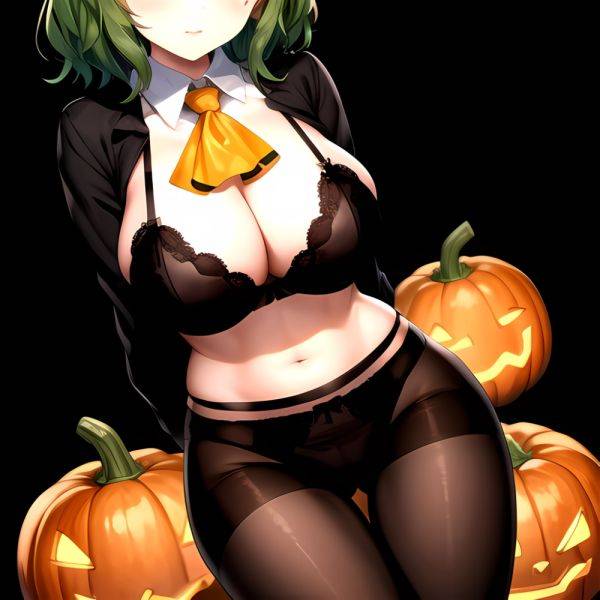 Pumpkins Halloween Kazami Yuuka 1girl Arms Behind Back Ascot Black Background Black Bra Black Panties Black Pantyhose Bra Breast, 1105163040 - AIHentai - aihentai.co on pornintellect.com