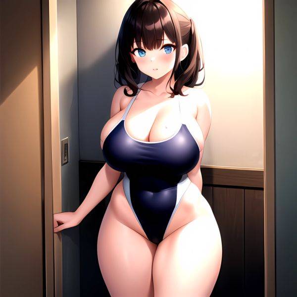 Takarada Rikka 1girl Against Wall Blue Eyes Blush Breasts Collarbone Competition Swimsuit Curvy Groin Highleg Huge Breasts Indoo, 4079779358 - AIHentai - aihentai.co on pornintellect.com