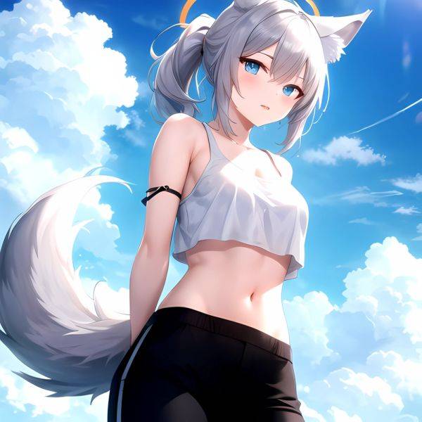 Shiroko Blue Archive 1girl Alternate Costume Animal Ear Fluff Animal Ears Arms Behind Back Black Pants Blue Eyes Blue Sky, 2698561470 - AIHentai - aihentai.co on pornintellect.com