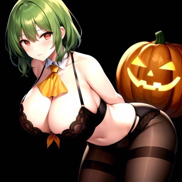 Pumpkins Halloween Kazami Yuuka 1girl Arms Behind Back Ascot Black Background Black Bra Black Panties Black Pantyhose Bra Breast, 3312068188 - AIHentai - aihentai.co on pornintellect.com