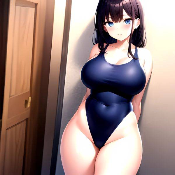 Takarada Rikka 1girl Against Wall Blue Eyes Blush Breasts Collarbone Competition Swimsuit Curvy Groin Highleg Huge Breasts Indoo, 224493540 - AIHentai - aihentai.co on pornintellect.com