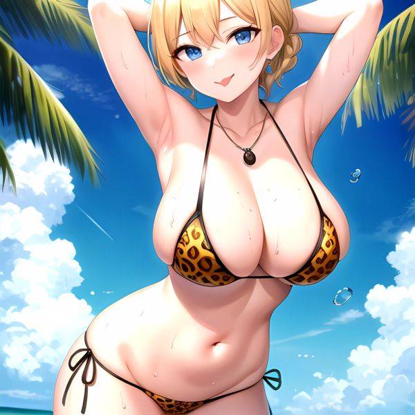 Darjeeling Girls Und Panzer 1girl P Animal Print Areola Slip Bikini Blonde Hair Blue Eyes Blush Braid Breasts Candy Cleavage, 2190116591 - AIHentai - aihentai.co on pornintellect.com