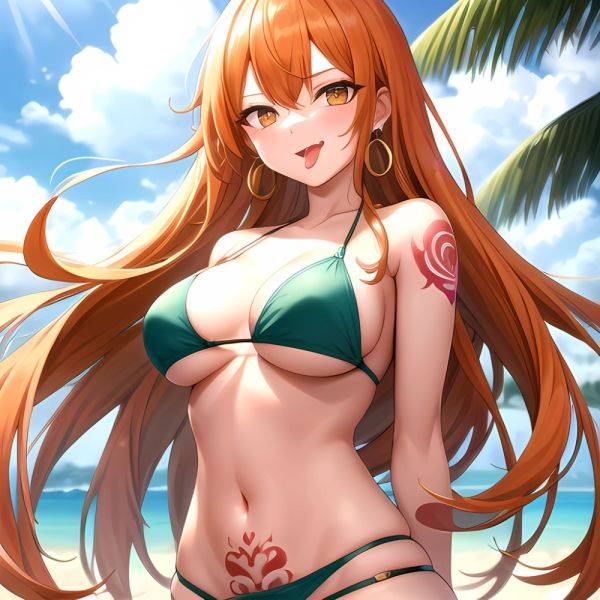 Nami One Piece 1girl Bare Arms Bare Shoulders Bikini Breasts Earrings Green Bikini Groin Jewelry Large Breasts Long Hair Looking, 304264750 - AIHentai - aihentai.co on pornintellect.com