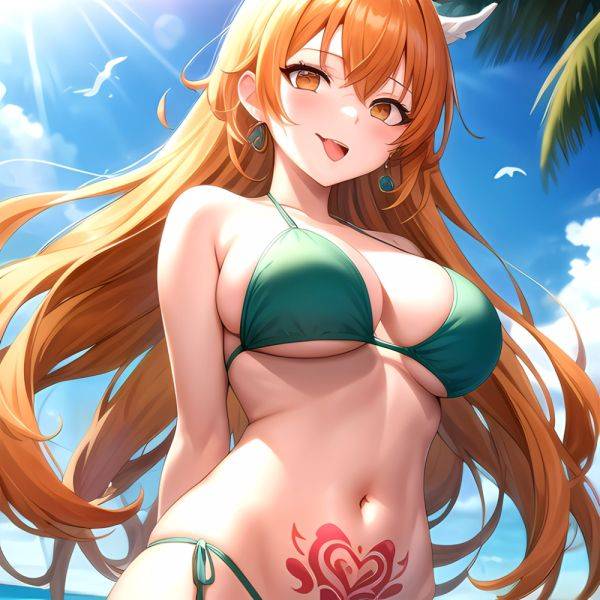 Nami One Piece 1girl Bare Arms Bare Shoulders Bikini Breasts Earrings Green Bikini Groin Jewelry Large Breasts Long Hair Looking, 212695322 - AIHentai - aihentai.co on pornintellect.com