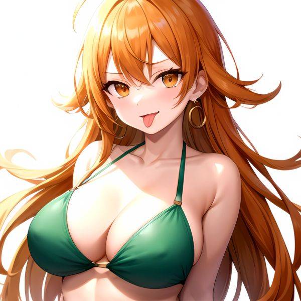 Nami One Piece 1girl Bare Arms Bare Shoulders Bikini Breasts Earrings Green Bikini Groin Jewelry Large Breasts Long Hair Looking, 1933830774 - AIHentai - aihentai.co on pornintellect.com