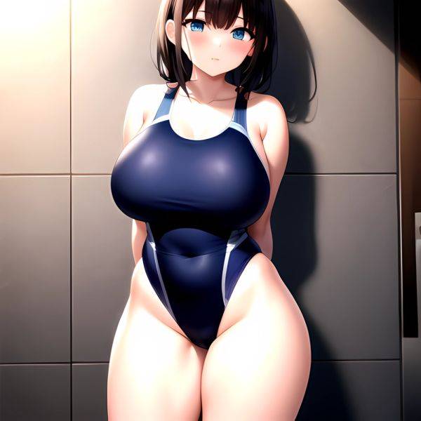 Takarada Rikka 1girl Against Wall Blue Eyes Blush Breasts Collarbone Competition Swimsuit Curvy Groin Highleg Huge Breasts Indoo, 101570321 - AIHentai - aihentai.co on pornintellect.com