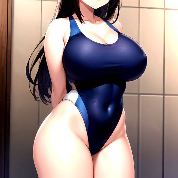 Takarada Rikka 1girl Against Wall Blue Eyes Blush Breasts Collarbone Competition Swimsuit Curvy Groin Highleg Huge Breasts Indoo, 156233521 - AIHentai - aihentai.co on pornintellect.com