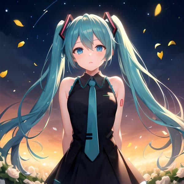 Face Focus Masterpiece Best Quality 1girl Hatsune Miku White Roses Petals Night Background Fireflies Light Particle Solo Aqua Ha, 4181327049 - AIHentai - aihentai.co on pornintellect.com