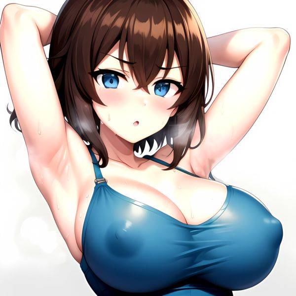 1girl Armpits Arms Behind Head Azumi Girls Und Panzer Blue Eyes Blush Breasts Brown Hair Cleavage Girls Und Panzer Iwanishi, 1256822712 - AIHentai - aihentai.co on pornintellect.com