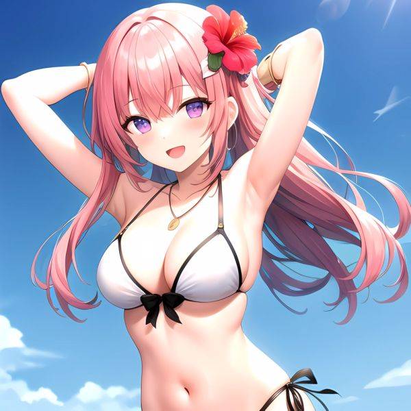 Yayoi Sakura 1girl Armpits Arms Behind Head Bikini Bracelet Breasts Cleavage Flower Hair Flower Hair Ornament Hibiscus Long Hair, 2371261201 - AIHentai - aihentai.co on pornintellect.com