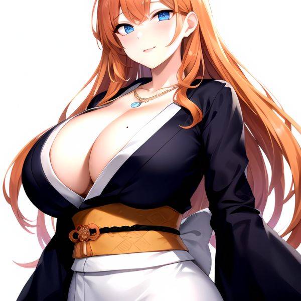 Matsumoto Rangiku 1girl Arms Behind Back Between Breasts Black Kimono Blue Eyes Breasts Center Opening Closed Mouth Huge Breasts, 4050946156 - AIHentai - aihentai.co on pornintellect.com