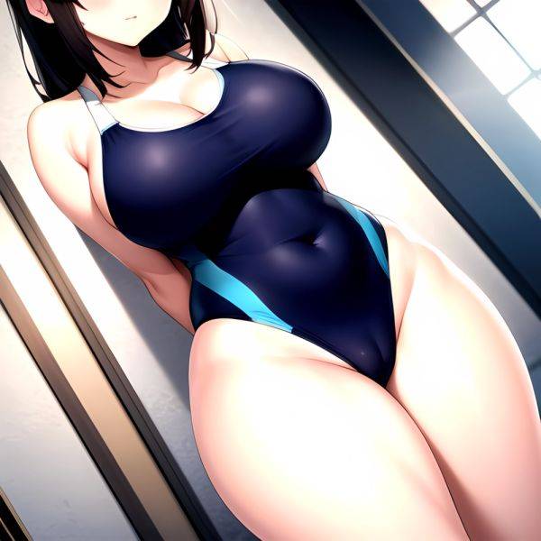 Takarada Rikka 1girl Against Wall Blue Eyes Blush Breasts Collarbone Competition Swimsuit Curvy Groin Highleg Huge Breasts Indoo, 1672171553 - AIHentai - aihentai.co on pornintellect.com