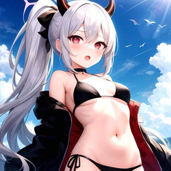 Kayoko Blue Archive 1girl Alternate Costume Bare Shoulders Bikini Black Bikini Black Choker Black Hair Black Horns Black Jacket, 3312207944 - AIHentai - aihentai.co on pornintellect.com