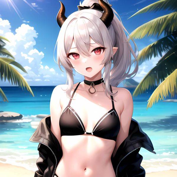 Kayoko Blue Archive 1girl Alternate Costume Bare Shoulders Bikini Black Bikini Black Choker Black Hair Black Horns Black Jacket, 4249243242 - AIHentai - aihentai.co on pornintellect.com