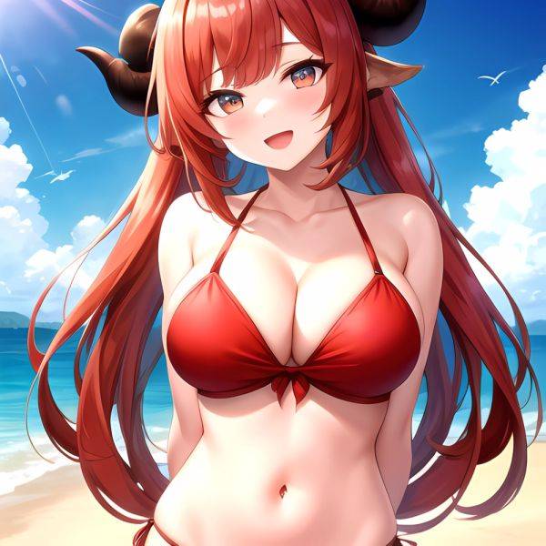 Nilou Genshin Impact 1girl Bare Shoulders Beach Bikini Blush Breasts Cleavage Collarbone Fake Horns Horns Large Breasts Long Hai, 3815386548 - AIHentai - aihentai.co on pornintellect.com