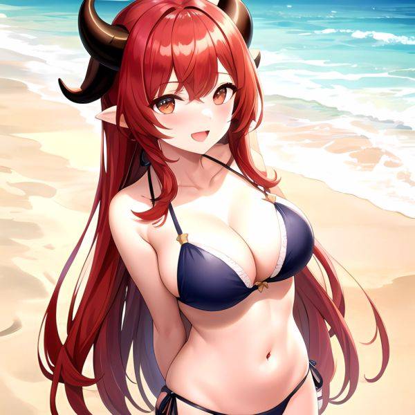 Nilou Genshin Impact 1girl Bare Shoulders Beach Bikini Blush Breasts Cleavage Collarbone Fake Horns Horns Large Breasts Long Hai, 2792331966 - AIHentai - aihentai.co on pornintellect.com