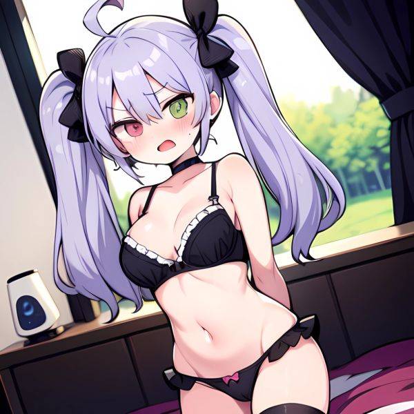 Hoshikawa Sara 1girl Ahoge Arms Behind Back Bed Black Choker Black Thighhighs Blush Bra Breasts Choker Cola Collarbone Dressing, 1518763338 - AIHentai - aihentai.co on pornintellect.com