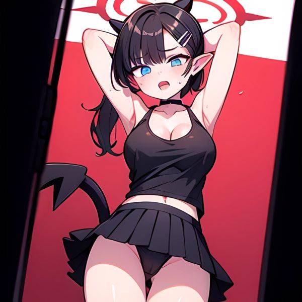 Megu Blue Archive 1girl Areola Slip Armpits Arms Behind Head Bare Shoulders Black Skirt Blue Eyes Blush Breasts Choker Cleavage, 1832852074 - AIHentai - aihentai.co on pornintellect.com