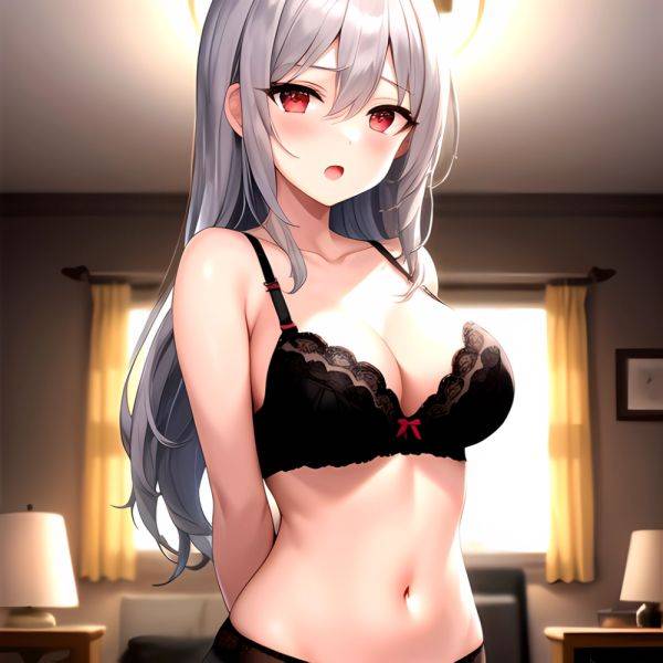 1girl Black Bra Blush Bra Breasts Double Parted Bangs Grey Hair Hair Between Eyes Indoors Large Breasts Long Hair Looking, 2816899573 - AIHentai - aihentai.co on pornintellect.com