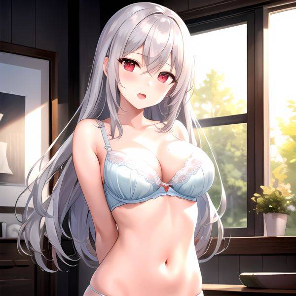 1girl White Bra Blush Bra Breasts Double Parted Bangs Grey Hair Hair Between Eyes Indoors Large Breasts Long Hair Looking, 2243591857 - AIHentai - aihentai.co on pornintellect.com
