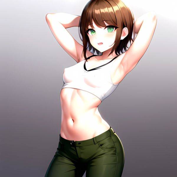 1boy Armpits Arms Behind Head Blush Breasts Brown Hair Bulge Collarbone Contrapposto Covered Nipples Crop Top Danganronpa Trigge, 3300201995 - AIHentai - aihentai.co on pornintellect.com