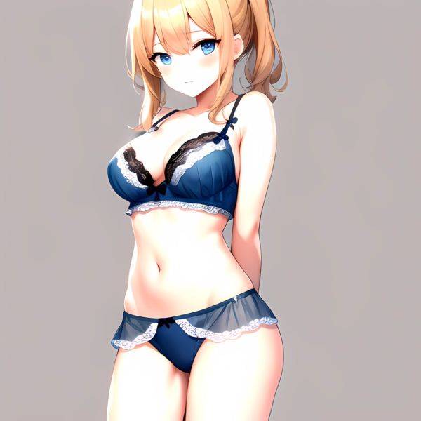 1girl Standing Lingerie Blue Eyes Arms Behind Back Simple Background Anime Girl Facing The Viewer Uwu, 2331072821 - AIHentai - aihentai.co on pornintellect.com